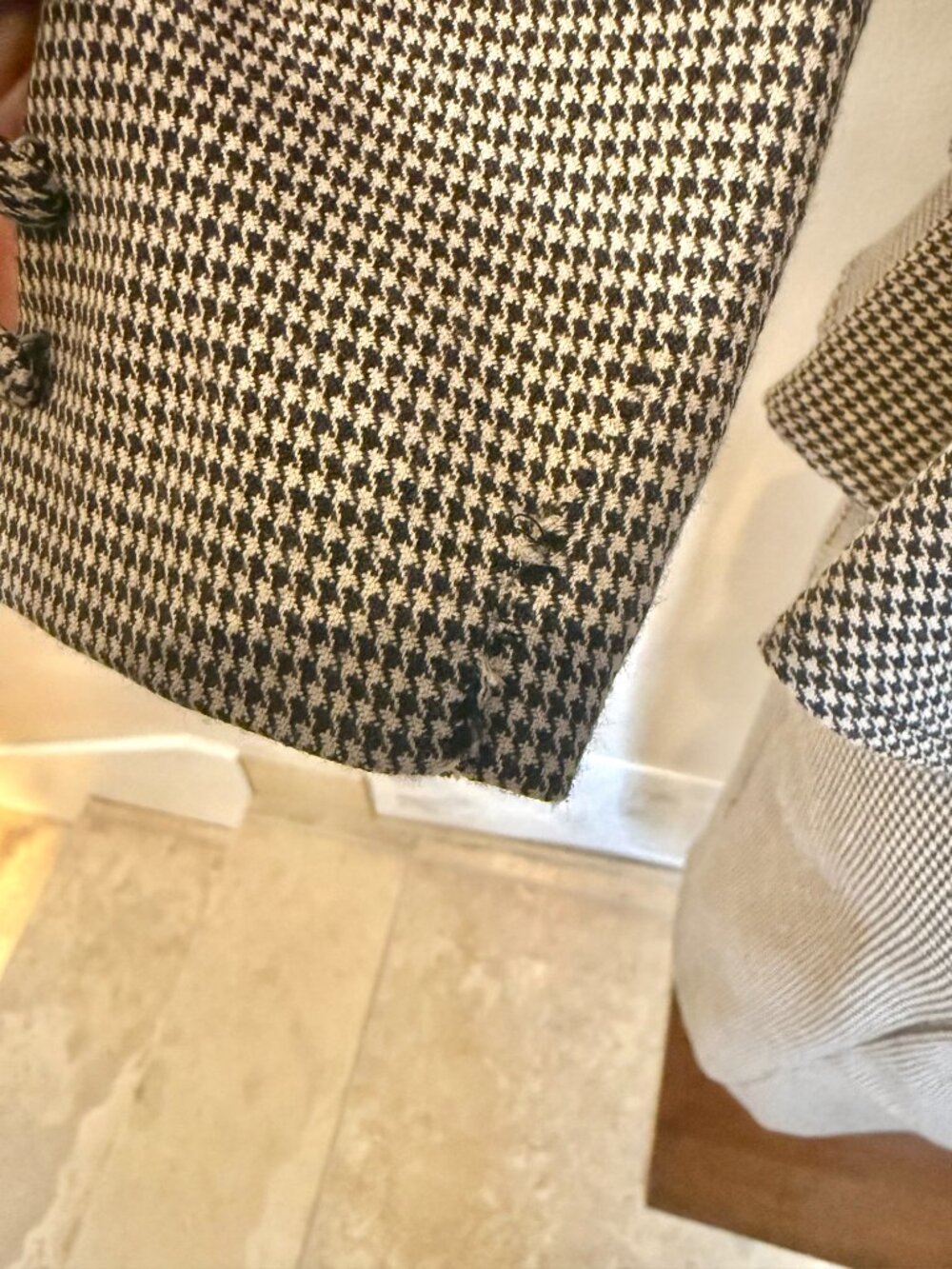 Stop Staring Tan & Brown Houndstooth Midi Pinup Wiggle Retro Dress w/ Peplum XS - Picture 9 of 12